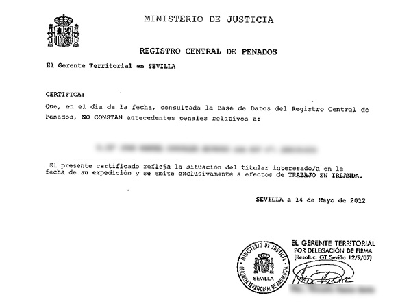 Traducción jurada certificado antecedentes penales